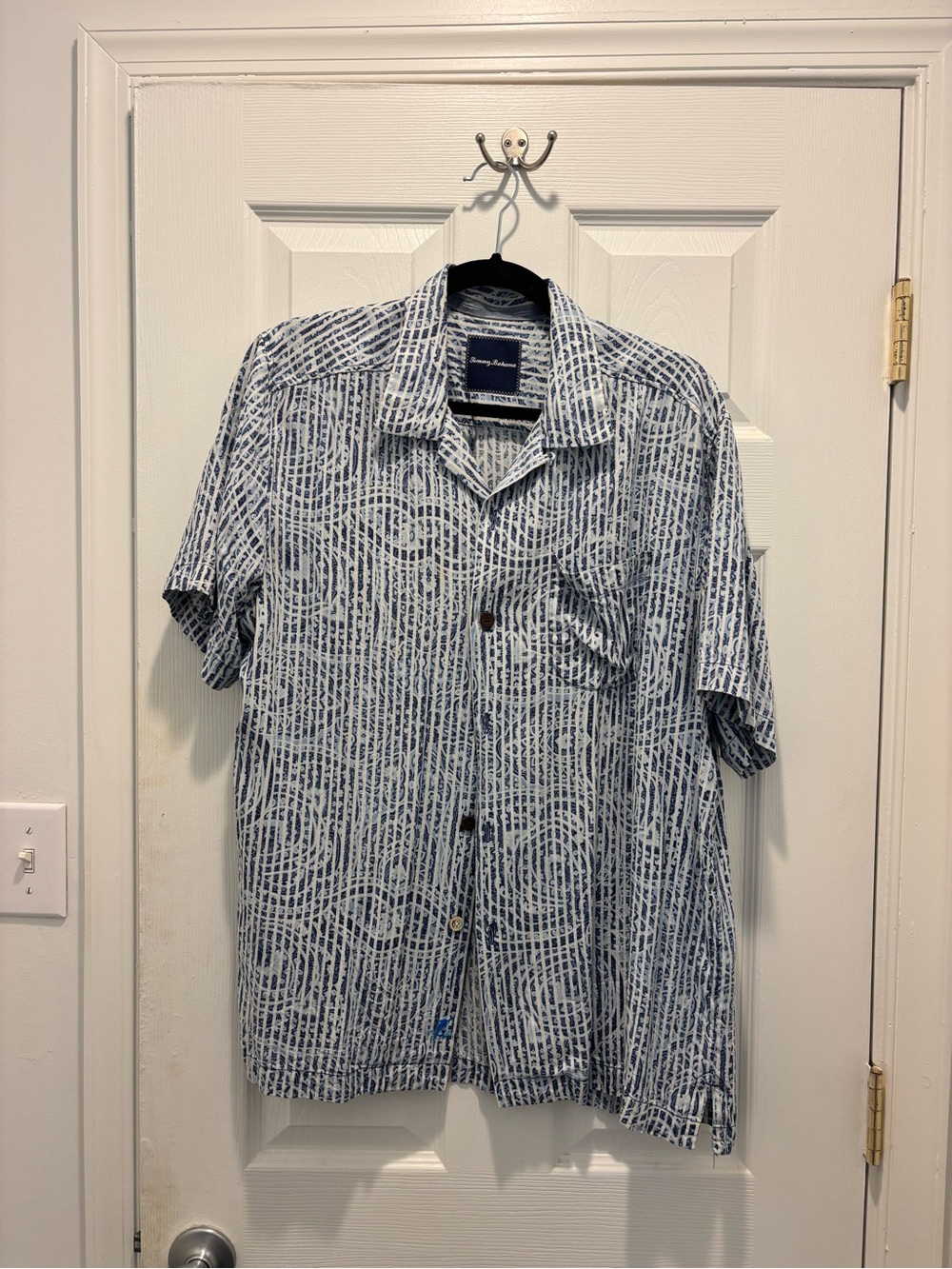 Tommy Bahama Blue Batik Print Camp Shirt - L